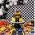 Car Theme Birthday Decoration Kit – 55-Piece black and white racing party set with balloons, bunting flags, happy birthday banner, 6x6 ft backdrop, and race road strip