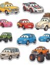 Car Theme Birthday Cutouts – 10-piece multicolour cartoon car pack with racing cars, monster truck, taxi and jeep for party wall decor