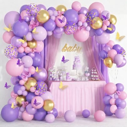 Butterfly theme combo kit I pastel Balloons for arch Butterfly Stickers Birthday Decoration Kit for Girl