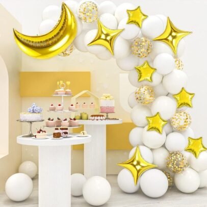 Twinkle Little Star Theme Party Moon and Gold Star Balloons