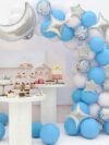 Twinkle Little Star Theme Party Balloons – 178-piece blue white silver kit with moon foil, star foils and confetti balloons for birthdays