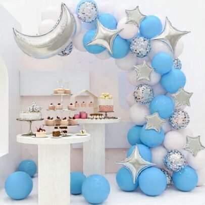 Twinkle Little Star Theme Party Silver Moon and Star Balloons