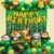 Jungle Theme Birthday Balloon Decoration Combo Kit 63 PCS – green brown gold foil animal balloons with safari banner, lion elephant giraffe cutouts