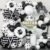 Football Foil Balloon Combo Set 54 PCS – black & white balloon arch with football foil balloons, gold Happy Birthday banner and checkered flags for boys birthda
