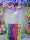 Unicorn Theme Balloons for Girls – 103-piece pastel party kit with unicorn foil balloons, golden star balloons, and balloon arch strip in purple, pink, and green