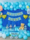Baby Boy Welcome Decoration Kit – 50-piece blue white set with foil balloons, welcome banner and metallic foil curtains for baby arrival party