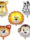 Animal Foil Balloons For Kids – Set of 5 Pcs jungle birthday decoration with Lion, Monkey, Tiger, Zebra and Giraffe metallic foil balloons