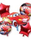 Happy Birthday Car Theme Foil Balloon Set of 5 – metallic kids racing party balloons with bold Happy Birthday print