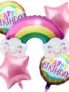 Rainbow Foil Balloon Set 5 – 32×25 rainbow balloon, 2 round Happy Birthday 18" & 2 pink star 18" foil balloons for birthday party