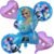 Frozen Theme Foil Balloon Set – 5-piece birthday decoration kit with 2 purple heart foil balloons and 2 round foil balloons in ice blue and silver