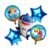 Baby Shark Foil Balloon Set – 5-piece bundle with 35-inch shark, 2 blue star, and 2 character round balloons for kids birthday party