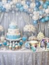 Frozen Theme Party Set – 40 blue Elsa-print cups and 40 plates in ice blue and white for kids birthday parties