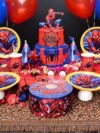 Spiderman Theme Glass & Plates – 80-piece red-blue kids birthday party tableware set with printed cups and round paper plates