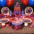 Spiderman Theme Glass & Plates – 80-piece red-blue kids birthday party tableware set with printed cups and round paper plates