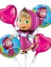 Shop the Mesha Bear Foil Balloon Set – 5-piece kit with 34″ character, round & heart balloons. Perfect for birthdays & kids' parties. Order now