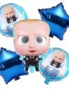 Boss Baby Foil Balloon Set – 5-piece blue star, round foil and Boss Baby character balloons for kids birthday party decoration
