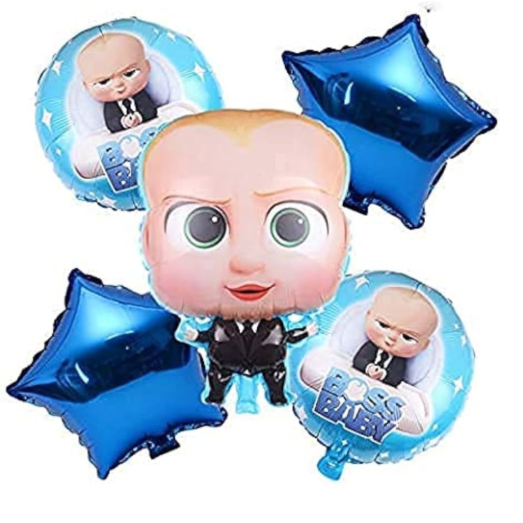 Boss Baby Foil Balloon Set – 5-piece blue star, round foil and Boss Baby character balloons for kids birthday party decoration