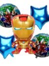 Avengers Superhero Foil Balloon Combo – 5-piece set with 1 Marvel foil, 2 round and 2 star latex balloons in red, blue and gold for birthday parties