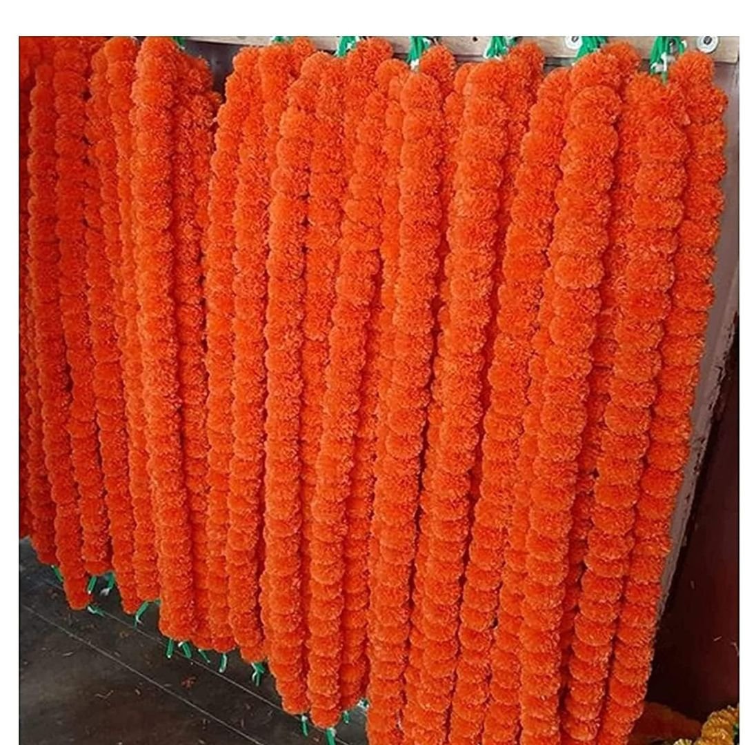 Artificial Orange Marigold Garland Pack of 10 – 4.5 ft Stunning Festival Décor - Image 3