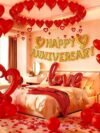 Anniversary Decoration Kit – 33-piece red heart foil balloon set with LOVE balloon, latex balloons, Happy Anniversary banner, glue dot roll and ribbon roll