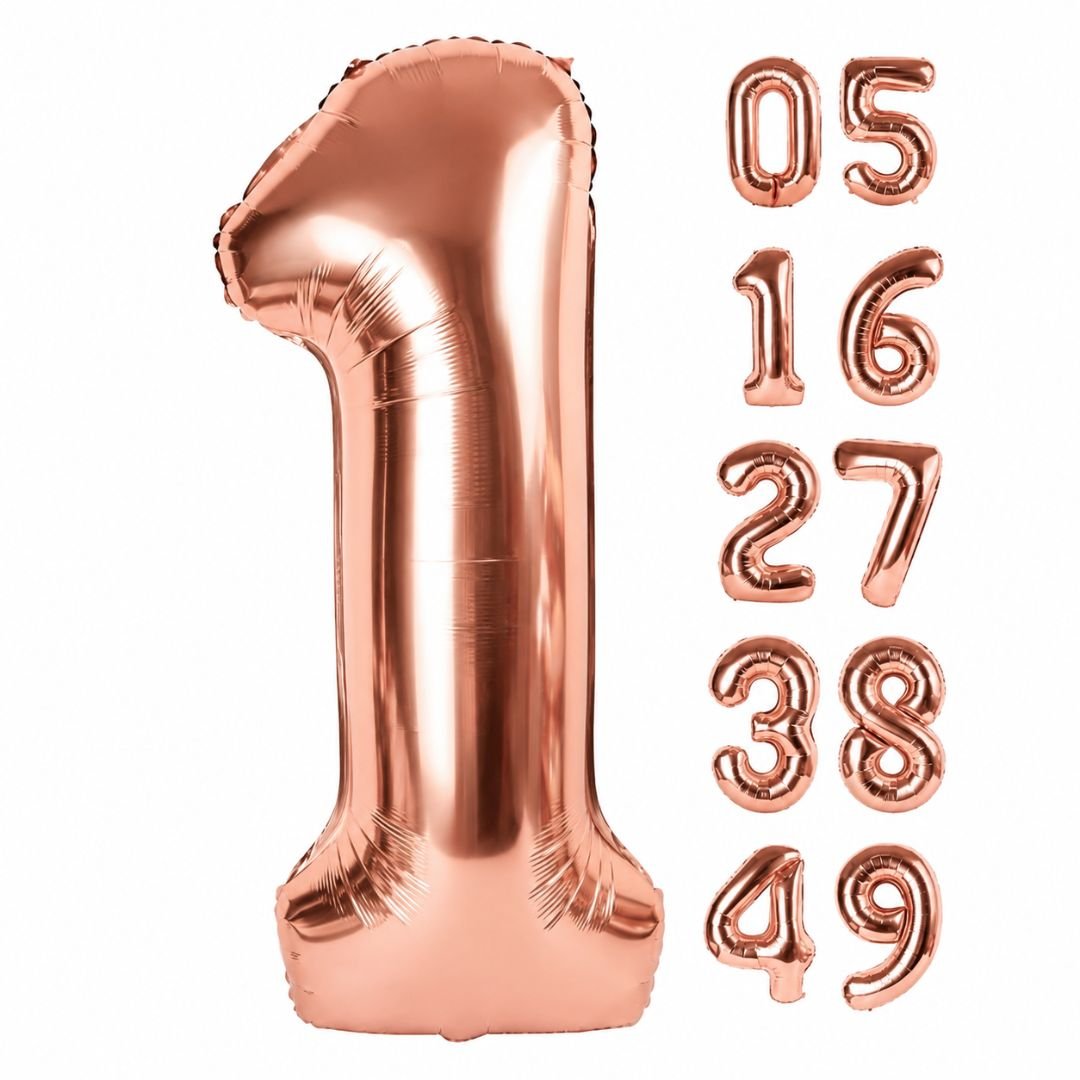 Rose Gold Number 1 Foil Balloon Set – 16-inch metallic party balloon for 1st birthday decoration and photoshoot backdrop