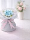 Satin Ribbon Rose Bouquet – handcrafted ice blue satin fabric roses arranged as a decorative floral gift bouquet