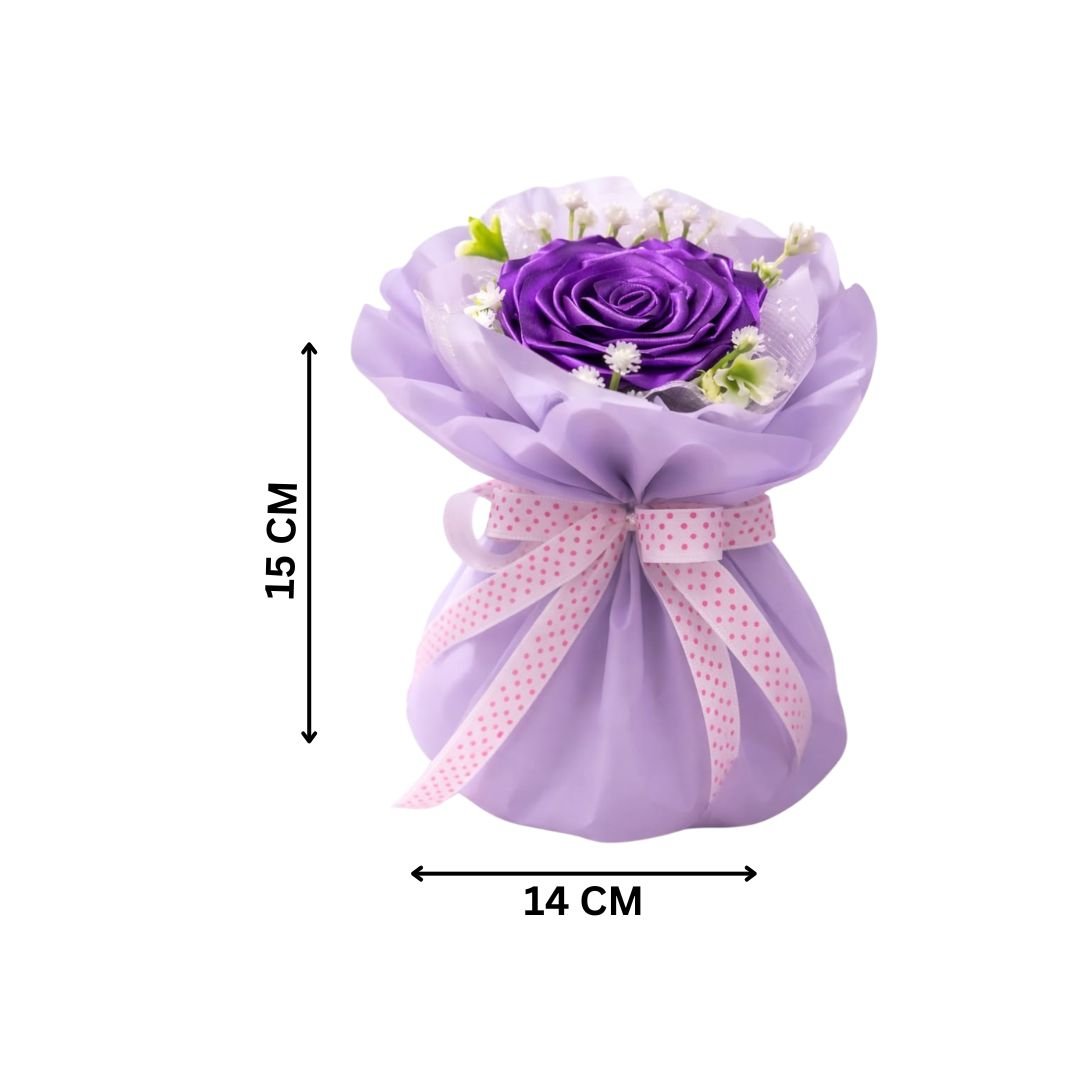 Purple Satin Ribbon Rose Bouquet – Stunning Handcrafted Decorative Floral Gift - Image 3