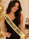 Birthday Girl Sash — gold glitter and black foil party sash for Sweet 16, 18th, 21st, 30th, 40th and 50th birthday celebrations