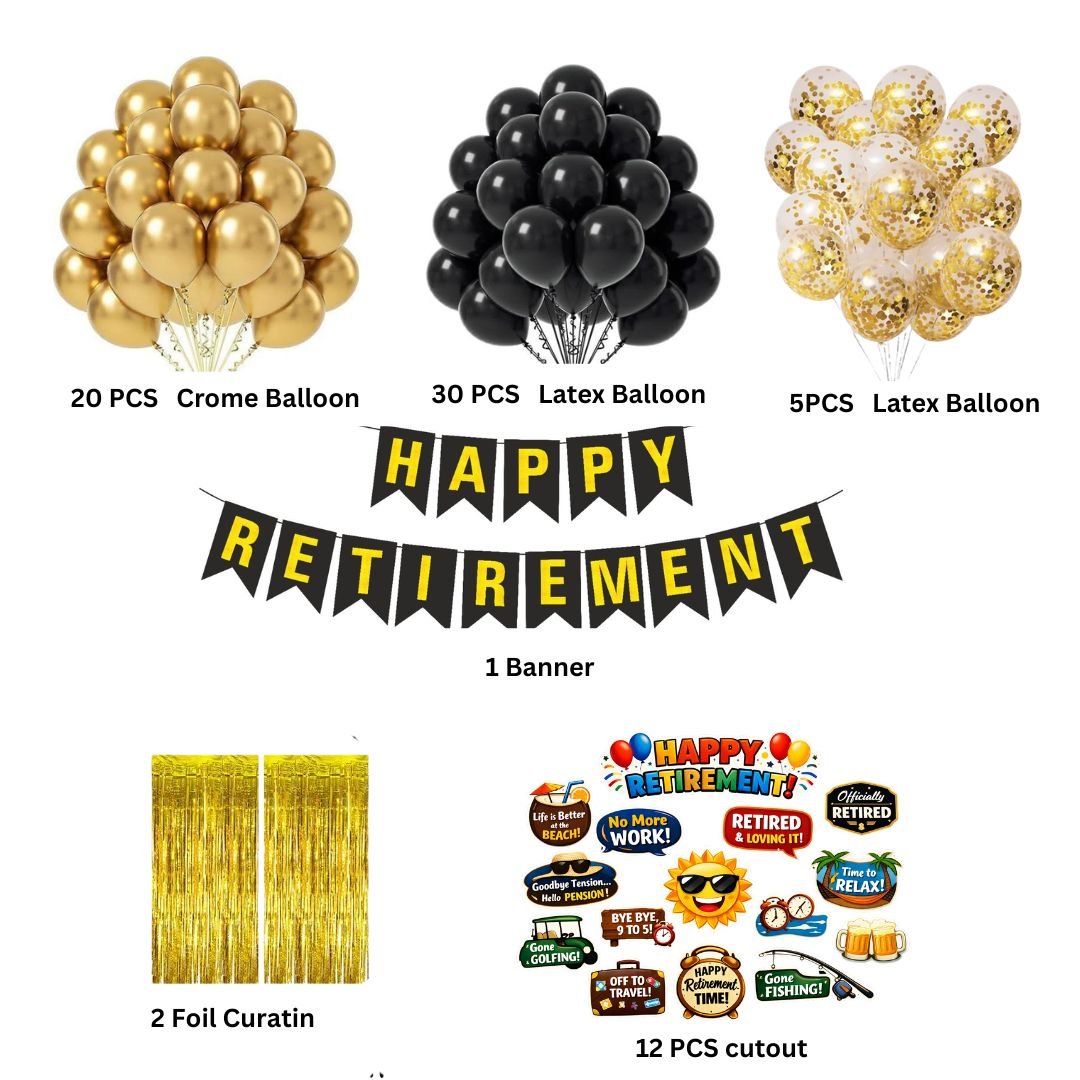 Retirement Decoration Kit – 70-Piece Stunning Gold Happy Retirement Party Set - Image 3