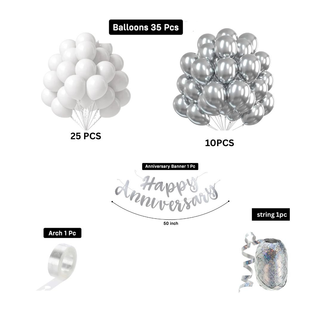 Anniversary Decoration Kit – 38-Piece Elegant White & Silver Set - Image 3