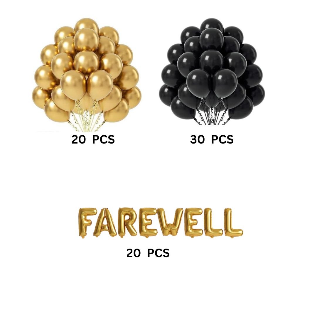 Farewell Party Kit – 50-Piece Stunning Chrome Gold & Black Balloon Set - Image 2