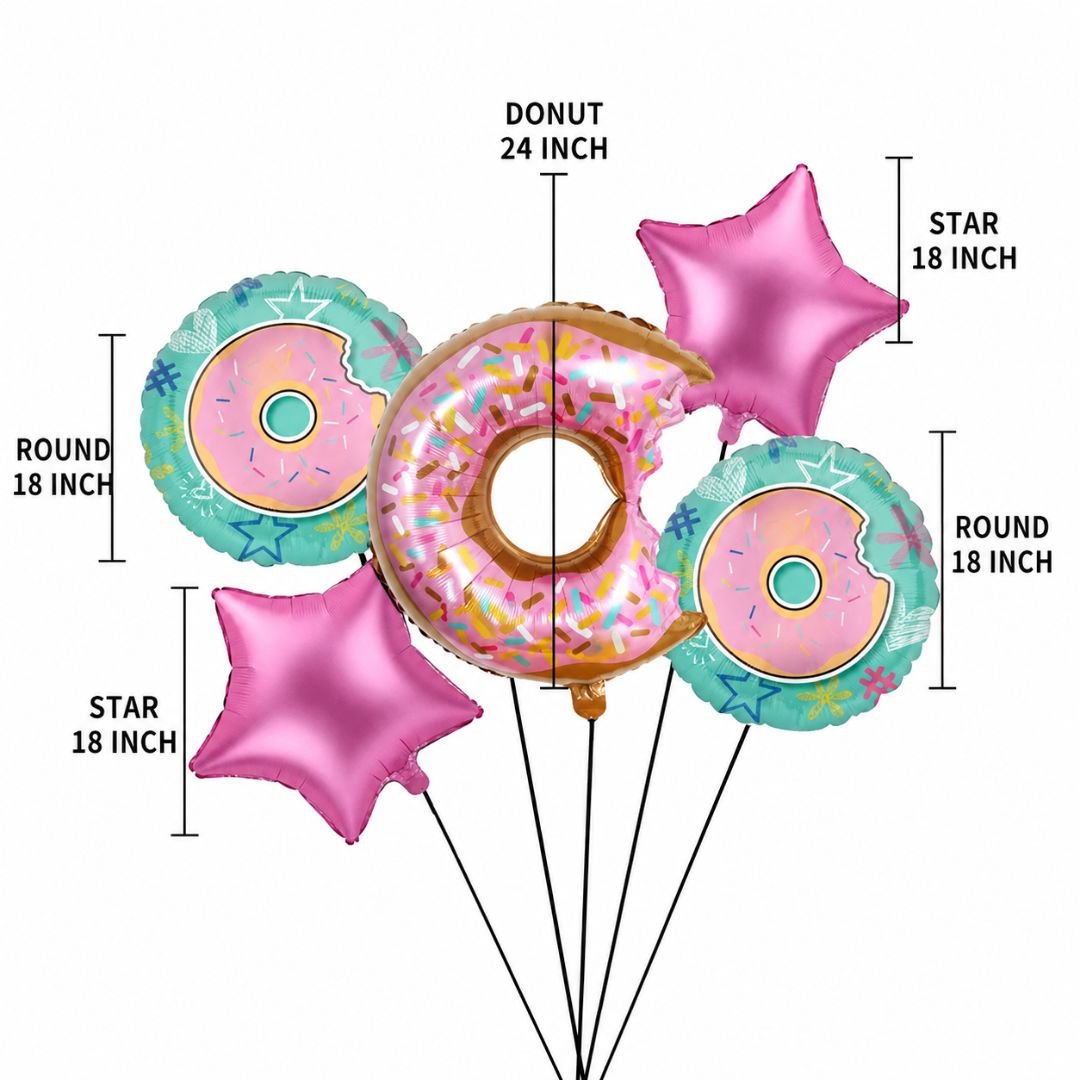 Donut Foil Balloon Set – 5-Piece Delightful Birthday Kit - Image 2