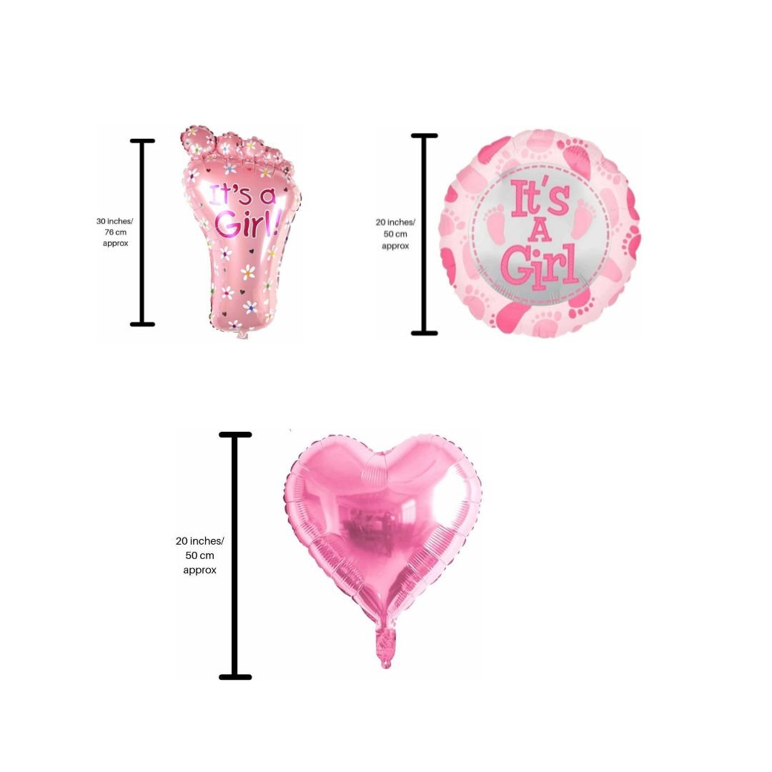 Baby Girl Balloon Set – Dreamy 5-Piece Pink Heart Foil & Baby Feet Welcome Decoration - Image 2