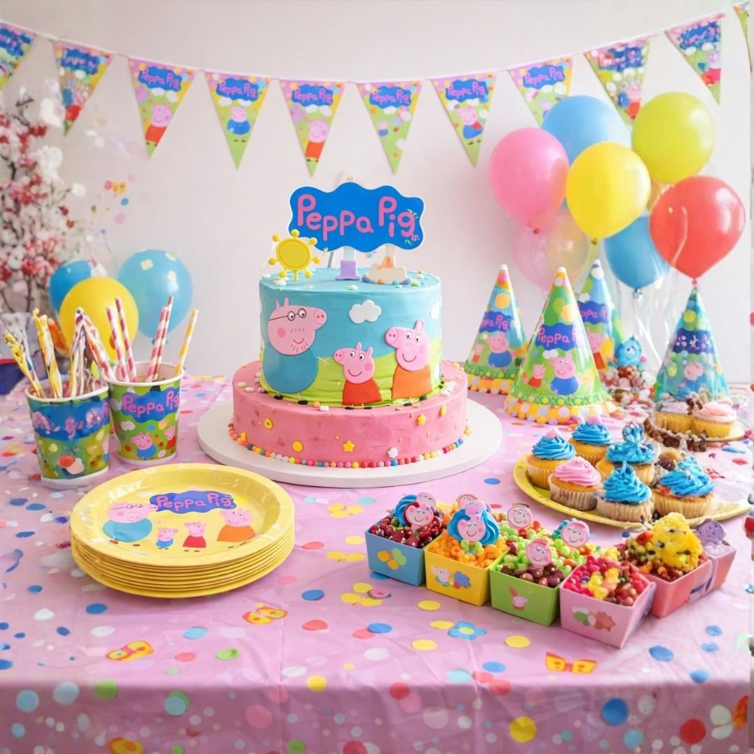 Peppa Pig Birthday Theme Plates & Glasses – 80-Piece Pink Disposable Kids Party Tableware Set with 40 Plates and 40 Cups