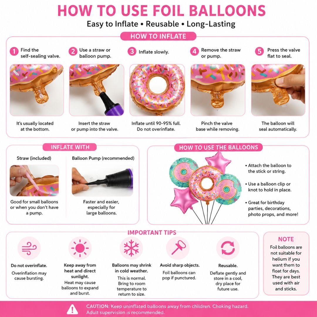 Donut Foil Balloon Set – 5-Piece Delightful Birthday Kit - Image 3