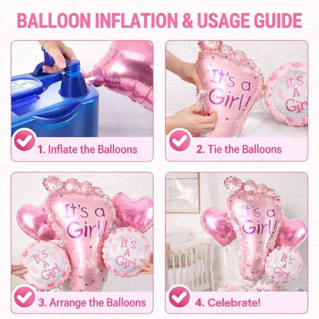 Baby Girl Balloon Set – Dreamy 5-Piece Pink Heart Foil & Baby Feet Welcome Decoration - Image 3