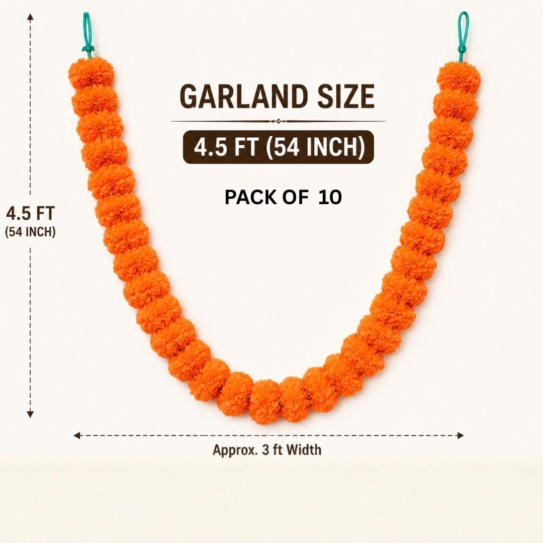 Artificial Orange Marigold Garland Pack of 10 – 4.5 ft Stunning Festival Décor - Image 2