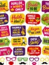 Haldi Mehndi Photo Booth Props Kit – 25-Piece Vibrant Indian Wedding Props with Speech Bubbles, Floral Cutouts and Bridal Signs in Yellow Orange Green