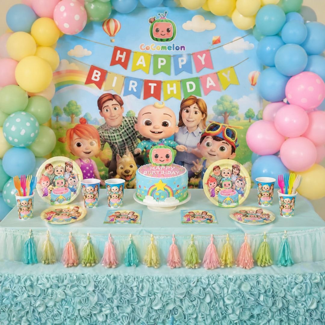 Cocomelon Birthday Disposable Plates & Cups – 80-Piece Complete Party Set for Kids - Image 5