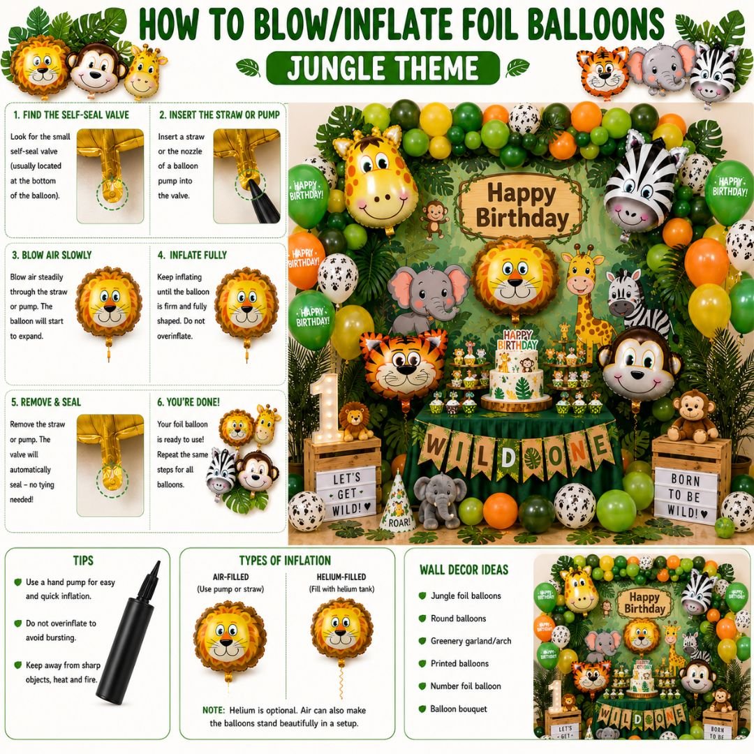 Animal Foil Balloons For Kids – 5-Piece Stunning Jungle Birthday Decoration Set - Image 6