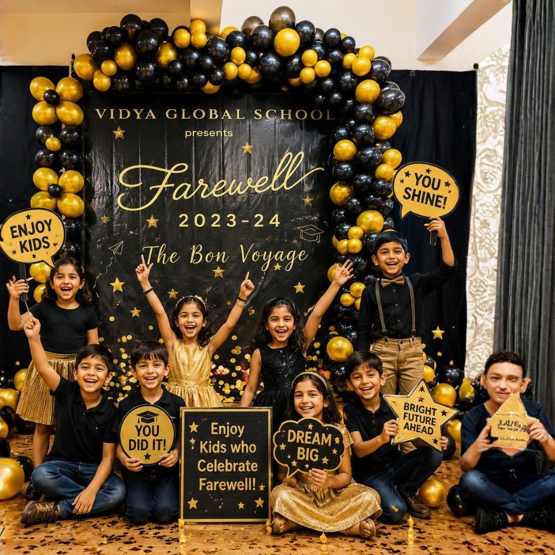 Farewell Party Kit – 50-piece chrome gold and black balloon set with farewell foil balloon for office and school goodbye parties