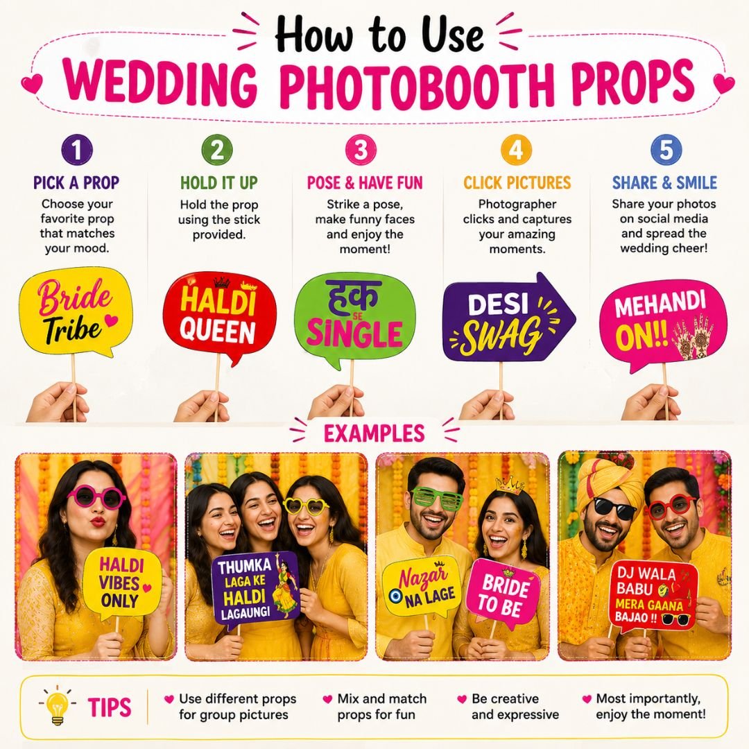 Haldi Mehndi Photo Booth Props Kit – 25-Piece Vibrant Wedding Set - Image 4