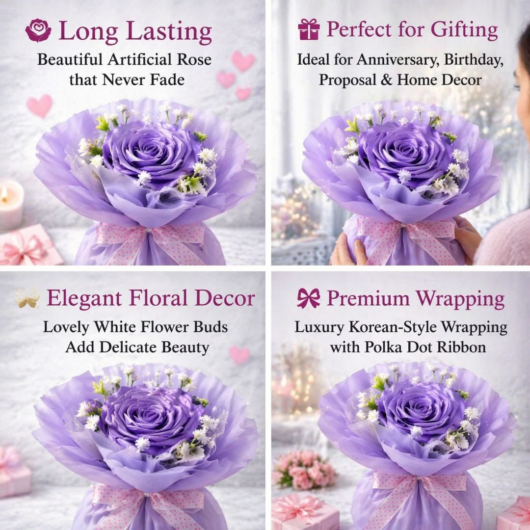 Purple Satin Ribbon Rose Bouquet – Stunning Handcrafted Decorative Floral Gift - Image 7