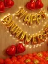 Anniversary 35 PCS Combo Set – Red heart foil balloons, latex balloons, LED string light, Happy Anniversary banner and ribbon for romantic home decoration