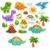 Cute Dinosaur Theme Cutouts wall decoration set with dino characters, volcano, palm trees, rainbow, sun, clouds and jungle leaves for kids birthday party