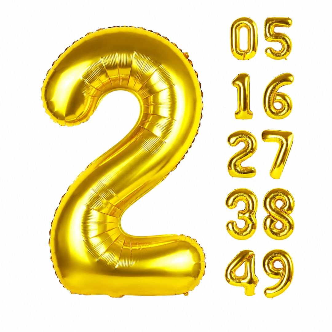 2nd Birthday Decoration Kit – Gold Theme with 32-inch foil balloon, metallic balloons, backdrop curtain and Happy Birthday banner