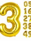 32 Inch Gold Foil Number 3 Balloon – 81cm metallic gold large foil balloon for birthday anniversary and milestone party decoration