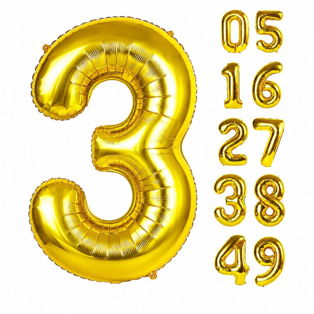 32 Inch Gold Foil Number 3 Balloon – 81cm metallic gold large foil balloon for birthday anniversary and milestone party decoration