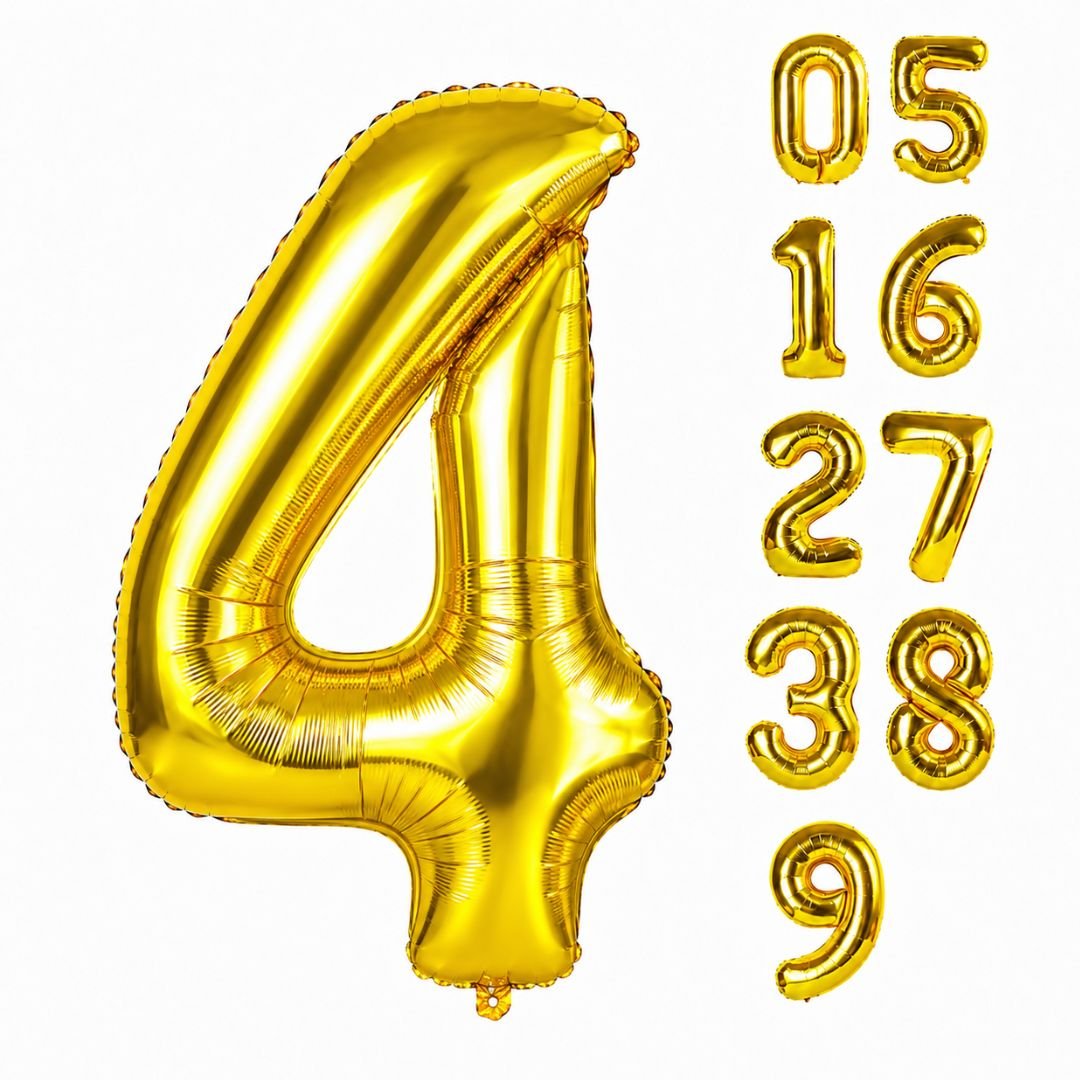 32 Inch Gold Foil Number 4 Balloon – 81cm metallic party décor for 4th birthday celebrations, gold foil number balloon