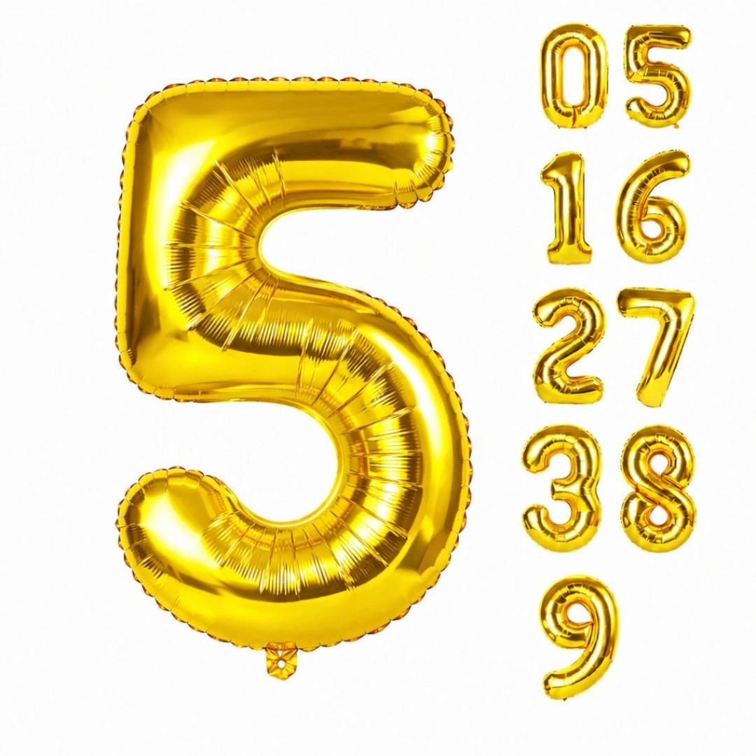 32 Inch Gold Foil Number 5 Balloon – 81cm metallic party décor for 5th birthday celebrations, gold foil number balloon